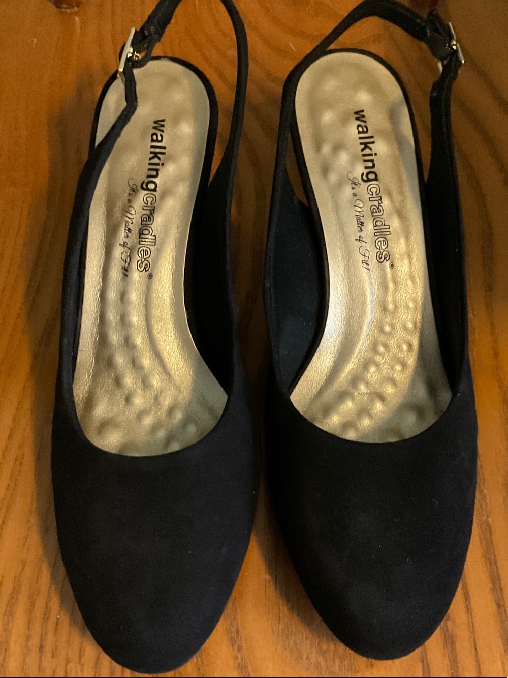 Walking Cradles Black Suede Slingback Mules